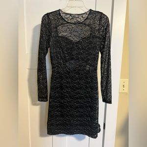 Express Long Sleeve Black Midi Lace Party Dress
